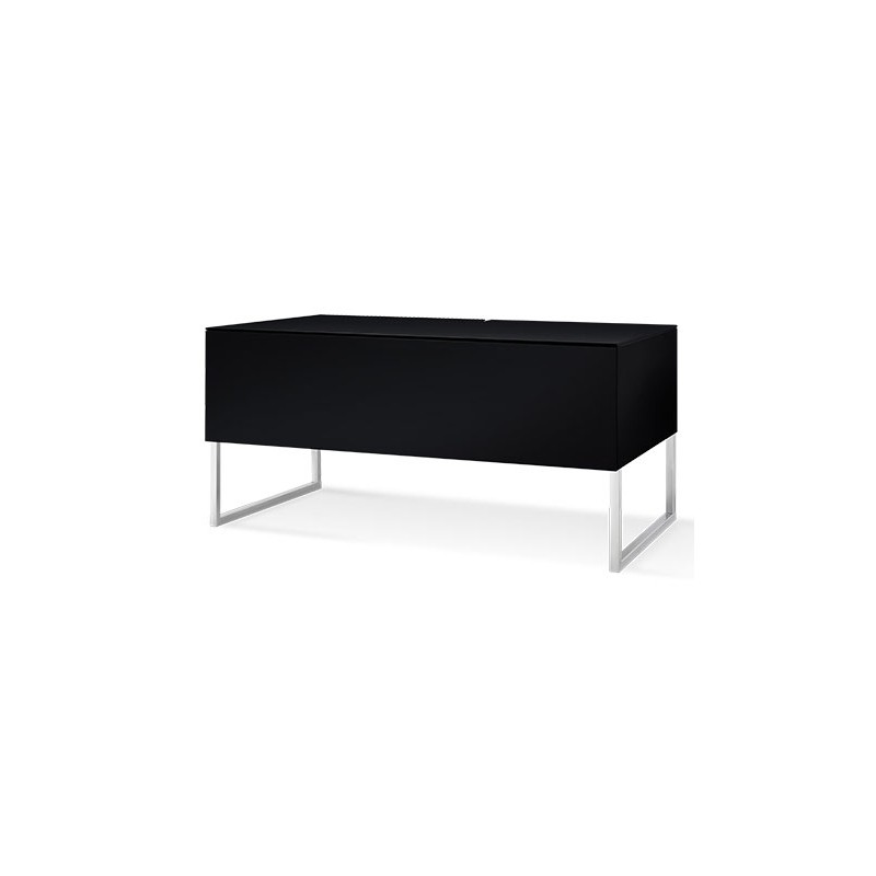 MEUBLE TV NOIR CAISSON MDF LAQUE PIEDS CHROME L1000xH483xP520